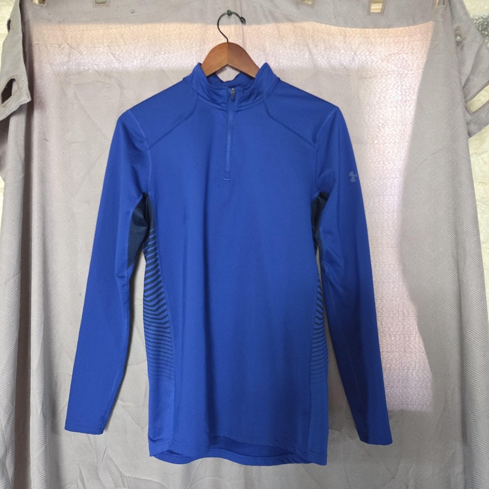 Under Armour ColdGear Reactor Pullover Mens Small Blue 1/4 Zip Long Sleeve Top